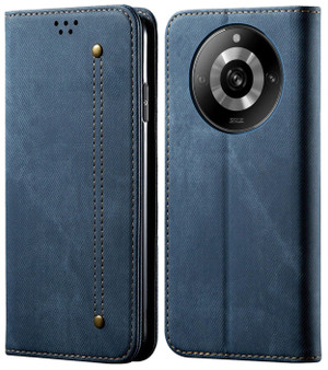 Cubix Denim Flip Cover for Realme 11 Pro / Pro Plus Case Premium Luxury Slim Wallet Folio Case Magnetic Closure Flip Cover with Stand and Credit Card Slot (Blue)