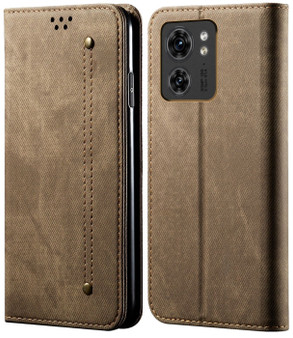 Cubix Denim Flip Cover for Motorola Edge 40 Case Premium Luxury Slim Wallet Folio Case Magnetic Closure Flip Cover with Stand and Credit Card Slot (Khaki)