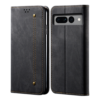 Cubix Denim Flip Cover for Google Pixel 8 Case Premium Luxury Slim Wallet Folio Case Magnetic Closure Flip Cover with Stand and Credit Card Slot (Black)