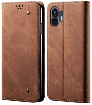 Cubix Denim Flip Cover for Nothing Phone (2) Case Premium Luxury Slim Wallet Folio Case Magnetic Closure Flip Cover with Stand and Credit Card Slot (Brown)