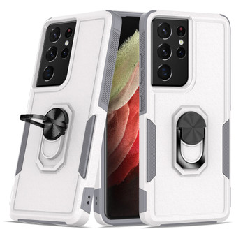 Cubix Mystery Case for Samsung Galaxy S21 Ultra Military Grade Shockproof with Metal Ring Kickstand for Samsung Galaxy S21 Ultra Phone Case - White