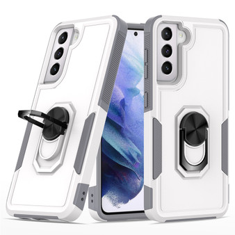 Cubix Mystery Case for Samsung Galaxy S21 Military Grade Shockproof with Metal Ring Kickstand for Samsung Galaxy S21 Phone Case - White