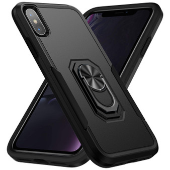 Cubix Defender Back Cover For Apple iPhone XS MAX Shockproof Dust Drop Proof 2-Layer Full Body Protection Rugged Heavy Duty Ring Cover Case (Black)