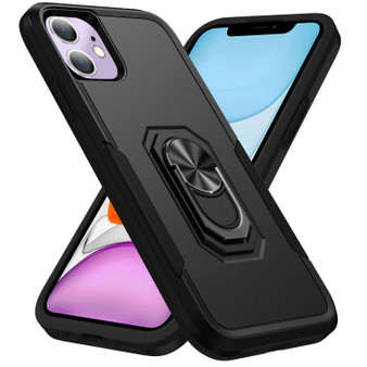 Cubix Defender Back Cover For Apple iPhone 11 Shockproof Dust Drop Proof 2-Layer Full Body Protection Rugged Heavy Duty Ring Cover Case (Black)