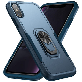 Cubix Defender Back Cover For Apple iPhone XS / iPhone X (5.8 Inch) Shockproof Dust Drop Proof 2-Layer Full Body Protection Rugged Heavy Duty Ring Cover Case (Navy)