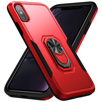 Cubix Defender Back Cover For Apple iPhone XS / iPhone X (5.8 Inch) Shockproof Dust Drop Proof 2-Layer Full Body Protection Rugged Heavy Duty Ring Cover Case (Red)