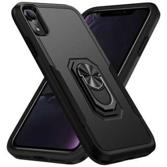 Cubix Defender Back Cover For Apple iPhone XR Shockproof Dust Drop Proof 2-Layer Full Body Protection Rugged Heavy Duty Ring Cover Case (Black)