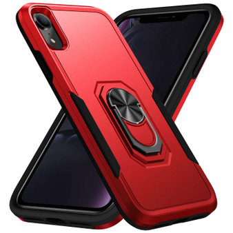 Cubix Defender Back Cover For Apple iPhone XR Shockproof Dust Drop Proof 2-Layer Full Body Protection Rugged Heavy Duty Ring Cover Case (Red)