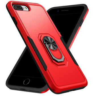 Cubix Defender Back Cover For Apple iPhone 8 Plus / iPhone 7 Plus Shockproof Dust Drop Proof 2-Layer Full Body Protection Rugged Heavy Duty Ring Cover Case (Red)