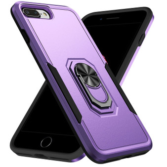 Cubix Defender Back Cover For Apple iPhone 8 Plus / iPhone 7 Plus Shockproof Dust Drop Proof 2-Layer Full Body Protection Rugged Heavy Duty Ring Cover Case (Purple)