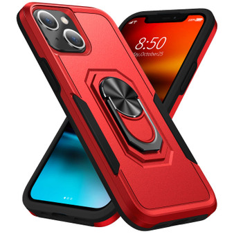 Cubix Defender Back Cover For Apple iPhone 13 Shockproof Dust Drop Proof 2-Layer Full Body Protection Rugged Heavy Duty Ring Cover Case (Red)