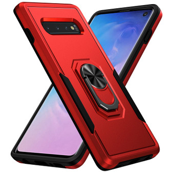 Cubix Defender Back Cover For Samsung Galaxy S10 Shockproof Dust Drop Proof 2-Layer Full Body Protection Rugged Heavy Duty Ring Cover Case (Red)