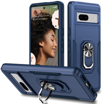 Cubix Defender Back Cover For Google Pixel 7 Shockproof Dust Drop Proof 2-Layer Full Body Protection Rugged Heavy Duty Ring Cover Case (Navy)