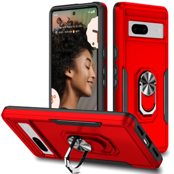 Cubix Defender Back Cover For Google Pixel 7 Shockproof Dust Drop Proof 2-Layer Full Body Protection Rugged Heavy Duty Ring Cover Case (Red)