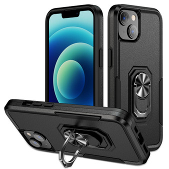 Cubix Defender Back Cover For Apple iPhone 14 Shockproof Dust Drop Proof 2-Layer Full Body Protection Rugged Heavy Duty Ring Cover Case (Black)