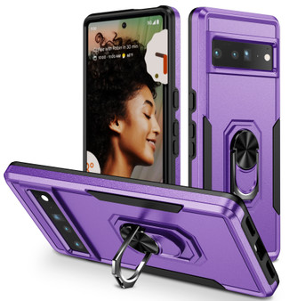 Cubix Defender Back Cover For Google Pixel 7 Pro Shockproof Dust Drop Proof 2-Layer Full Body Protection Rugged Heavy Duty Ring Cover Case (Purple)