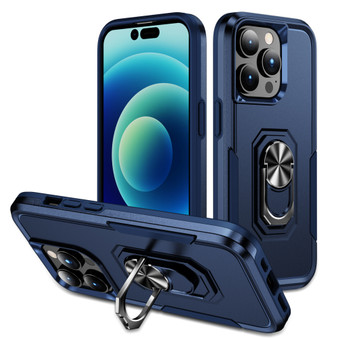 Cubix Defender Back Cover For Apple iPhone 15 Pro Shockproof Dust Drop Proof 2-Layer Full Body Protection Rugged Heavy Duty Ring Cover Case (Navy)