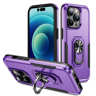 Cubix Defender Back Cover For Apple iPhone 15 Pro Shockproof Dust Drop Proof 2-Layer Full Body Protection Rugged Heavy Duty Ring Cover Case (Purple)