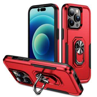 Cubix Defender Back Cover For Apple iPhone 15 Pro Max Shockproof Dust Drop Proof 2-Layer Full Body Protection Rugged Heavy Duty Ring Cover Case (Red)