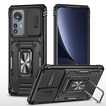 Cubix Artemis Series Back Cover for Xiaomi 12 Pro Case with Stand & Slide Camera Cover Military Grade Drop Protection Case for Xiaomi 12 Pro (Black) 
