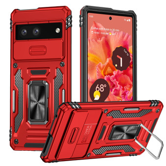 Cubix Artemis Series Back Cover for Google Pixel 7a Case with Stand & Slide Camera Cover Military Grade Drop Protection Case for Google Pixel 7a (Red) 