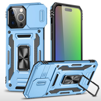 Cubix Artemis Series Back Cover for Apple iPhone 15 Pro Case with Stand & Slide Camera Cover Military Grade Drop Protection Case for Apple iPhone 15 Pro (Sky Blue) 