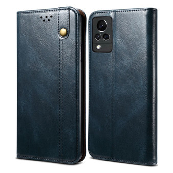 Cubix Flip Cover for Vivo V21 5G  Handmade Leather Wallet Case with Kickstand Card Slots Magnetic Closure for Vivo V21 5G (Navy Blue)