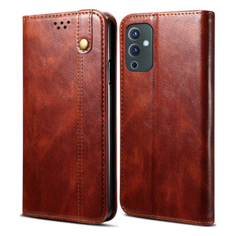 Cubix Flip Cover for OnePlus 9 5G  Handmade Leather Wallet Case with Kickstand Card Slots Magnetic Closure for OnePlus 9 5G (Brown)