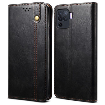 Cubix Flip Cover for Oppo F19 Pro  Handmade Leather Wallet Case with Kickstand Card Slots Magnetic Closure for Oppo F19 Pro (Black)