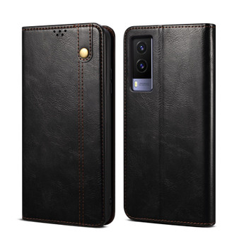 Cubix Flip Cover for Vivo V21e 5G  Handmade Leather Wallet Case with Kickstand Card Slots Magnetic Closure for Vivo V21e 5G (Black)