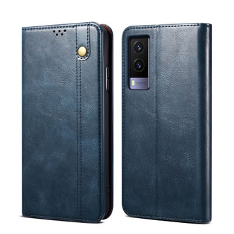 Cubix Flip Cover for Vivo V21e 5G  Handmade Leather Wallet Case with Kickstand Card Slots Magnetic Closure for Vivo V21e 5G (Navy Blue)