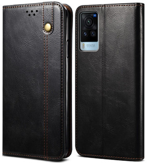 Cubix Flip Cover for vivo X60 Pro  Handmade Leather Wallet Case with Kickstand Card Slots Magnetic Closure for vivo X60 Pro (Black)
