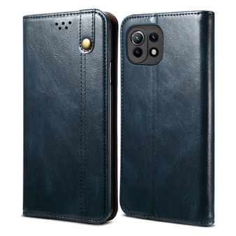 Cubix Flip Cover for Mi 11 Lite  Handmade Leather Wallet Case with Kickstand Card Slots Magnetic Closure for Mi 11 Lite (Navy Blue)