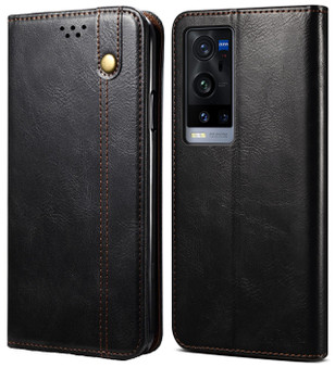 Cubix Flip Cover for vivo X60 Pro Plus / Pro+  Handmade Leather Wallet Case with Kickstand Card Slots Magnetic Closure for vivo X60 Pro Plus / Pro+ (Black)