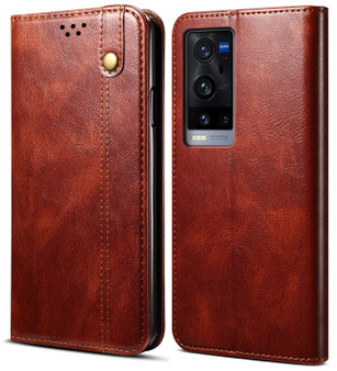 Cubix Flip Cover for vivo X60 Pro Plus / Pro+  Handmade Leather Wallet Case with Kickstand Card Slots Magnetic Closure for vivo X60 Pro Plus / Pro+ (Brown)