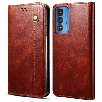 Cubix Flip Cover for Motorola Edge 20 Pro  Handmade Leather Wallet Case with Kickstand Card Slots Magnetic Closure for Motorola Edge 20 Pro (Brown)