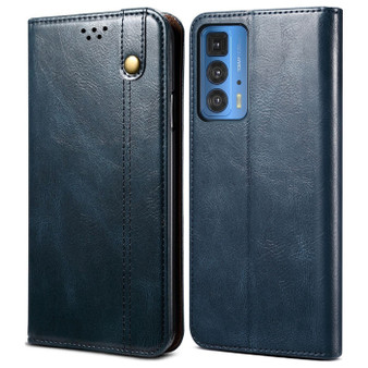 Cubix Flip Cover for Motorola Edge 20 Pro  Handmade Leather Wallet Case with Kickstand Card Slots Magnetic Closure for Motorola Edge 20 Pro (Navy Blue)