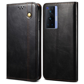 Cubix Flip Cover for vivo X70 Pro  Handmade Leather Wallet Case with Kickstand Card Slots Magnetic Closure for vivo X70 Pro (Black)