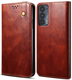 Cubix Flip Cover for Motorola Edge 20  Handmade Leather Wallet Case with Kickstand Card Slots Magnetic Closure for Motorola Edge 20 (Brown)