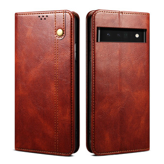 Cubix Flip Cover for Google Pixel 6  Handmade Leather Wallet Case with Kickstand Card Slots Magnetic Closure for Google Pixel 6 (Brown)