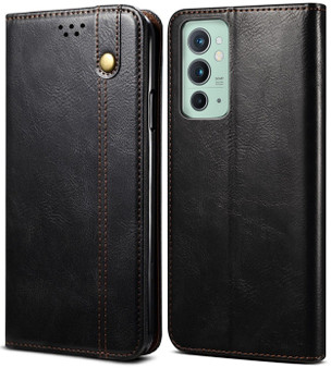 Cubix Flip Cover for OnePlus 9RT  Handmade Leather Wallet Case with Kickstand Card Slots Magnetic Closure for OnePlus 9RT (Black)