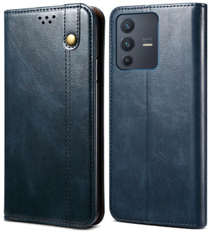 Cubix Flip Cover for Vivo V23 5G  Handmade Leather Wallet Case with Kickstand Card Slots Magnetic Closure for Vivo V23 5G (Navy Blue)