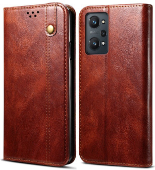 Cubix Flip Cover for Realme GT NEO 2  Handmade Leather Wallet Case with Kickstand Card Slots Magnetic Closure for Realme GT NEO 2 (Brown)