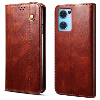 Cubix Flip Cover for Oppo Reno7 5G  Handmade Leather Wallet Case with Kickstand Card Slots Magnetic Closure for Oppo Reno7 5G (Brown)