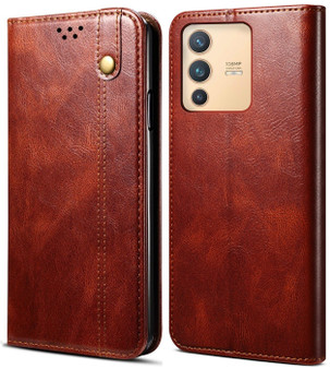 Cubix Flip Cover for Vivo V23 Pro 5G  Handmade Leather Wallet Case with Kickstand Card Slots Magnetic Closure for Vivo V23 Pro 5G (Brown)