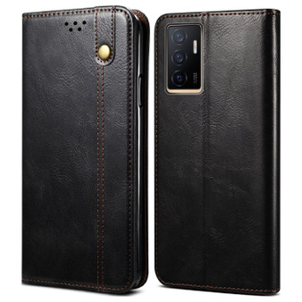 Cubix Flip Cover for vivo V23e 5G  Handmade Leather Wallet Case with Kickstand Card Slots Magnetic Closure for vivo V23e 5G (Black)