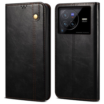 Cubix Flip Cover for vivo X80 Pro  Handmade Leather Wallet Case with Kickstand Card Slots Magnetic Closure for vivo X80 Pro (Black)