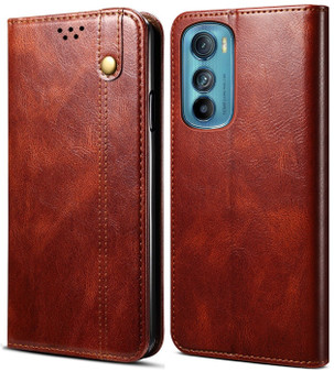 Cubix Flip Cover for Motorola Edge 30  Handmade Leather Wallet Case with Kickstand Card Slots Magnetic Closure for Motorola Edge 30 (Brown)