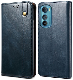 Cubix Flip Cover for Motorola Edge 30  Handmade Leather Wallet Case with Kickstand Card Slots Magnetic Closure for Motorola Edge 30 (Navy Blue)