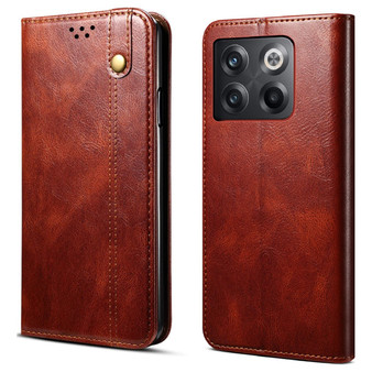 Cubix Flip Cover for OnePlus 10T  Handmade Leather Wallet Case with Kickstand Card Slots Magnetic Closure for OnePlus 10T (Brown)